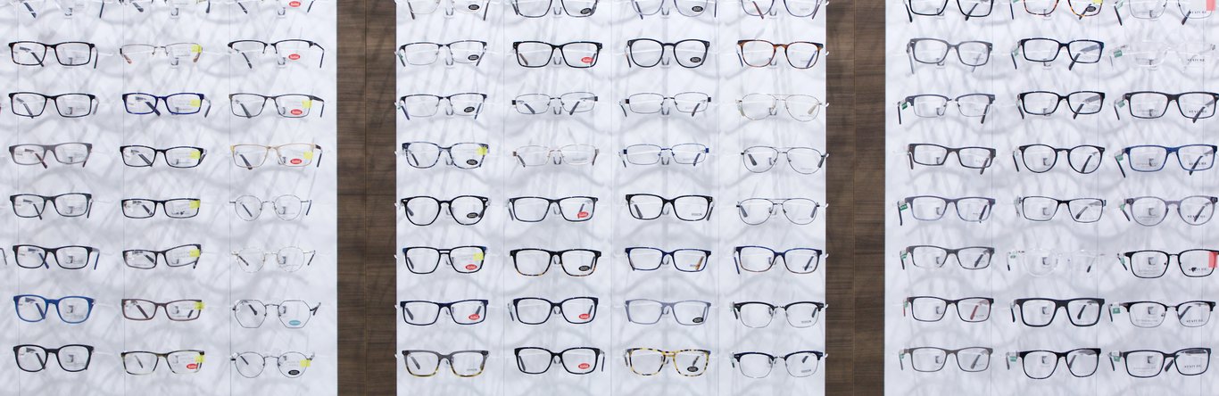Eyeglass frame wall at National Vision