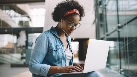 Woman working on laptop