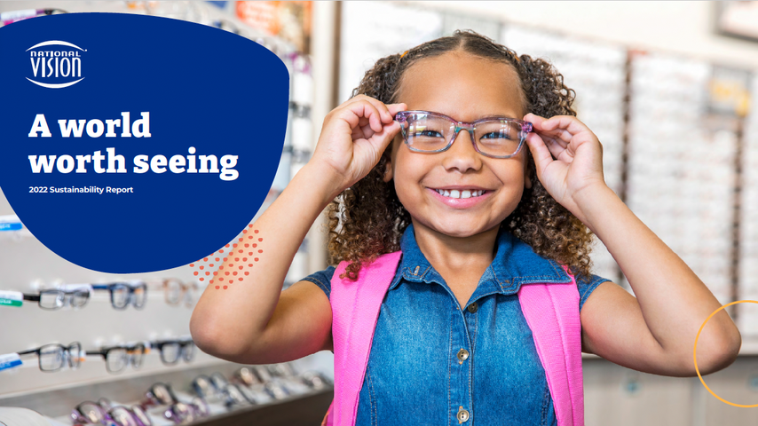 Cover of the 2022 Sustainability Report with girl wearing glasses