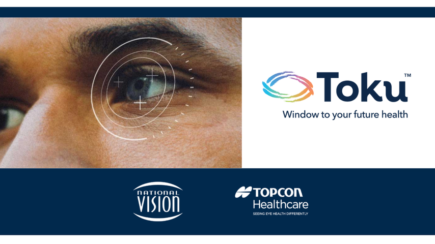 Toku logo and photo of a person's eye